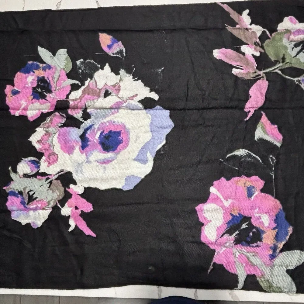 Liz Claiborne Women’s Rayon Floral Neck Scarf Blue Pink Black Head Blanket OSFM